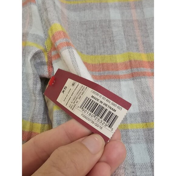 Merona Women's Size XS Blue Orange Yellow Plaid Flannel Shirts Pockets New - Picture 7 of 12